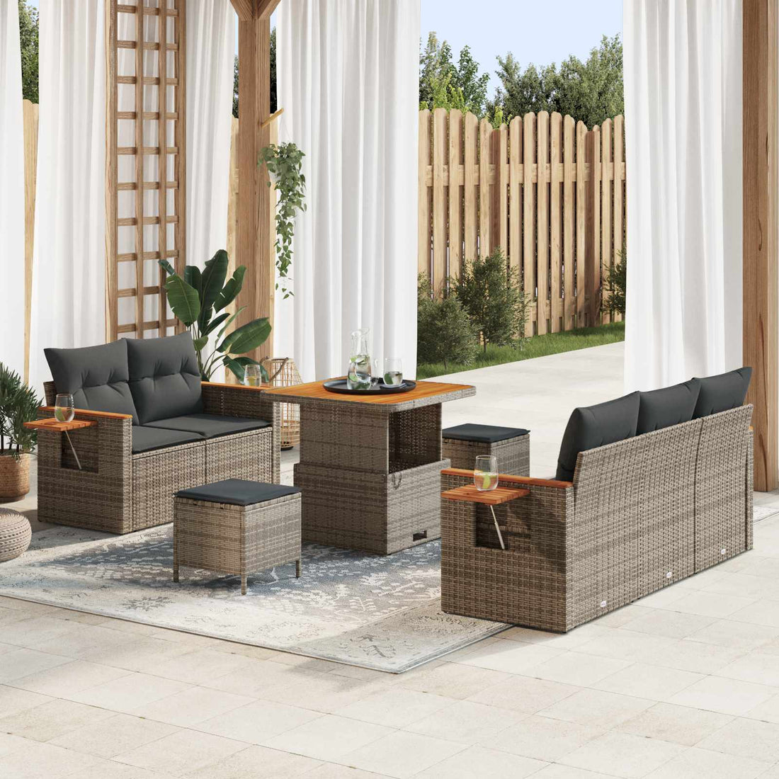 vidaXL Conjunto de sofás de jardín 8 uds. Gris ratán sintético