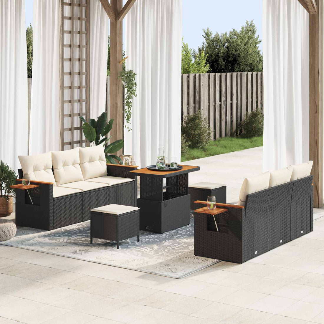 vidaXL Conjunto de sofás de jardín 9 uds. Negro ratán sintético