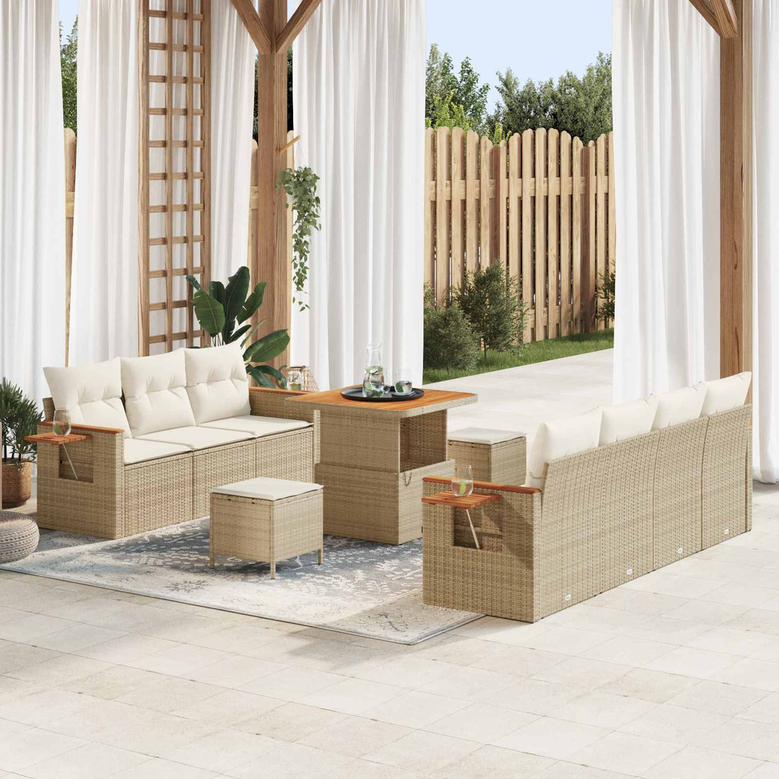 vidaXL Conjunto de sofás de jardín 10 uds. Beige ratán sintético