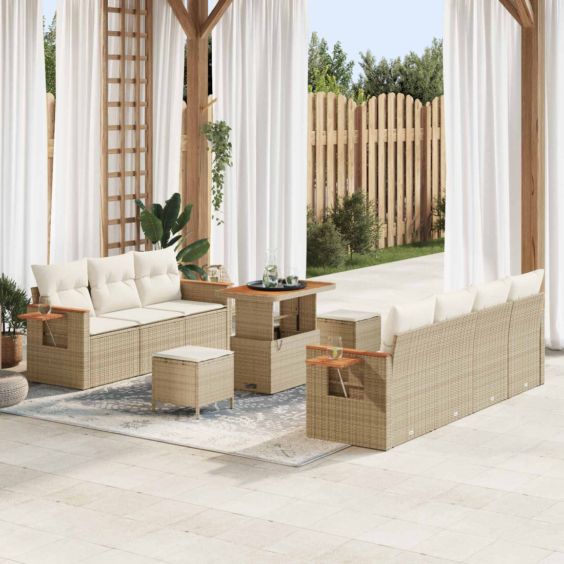 vidaXL Conjunto de sofás de jardín 10 uds. Beige ratán sintético