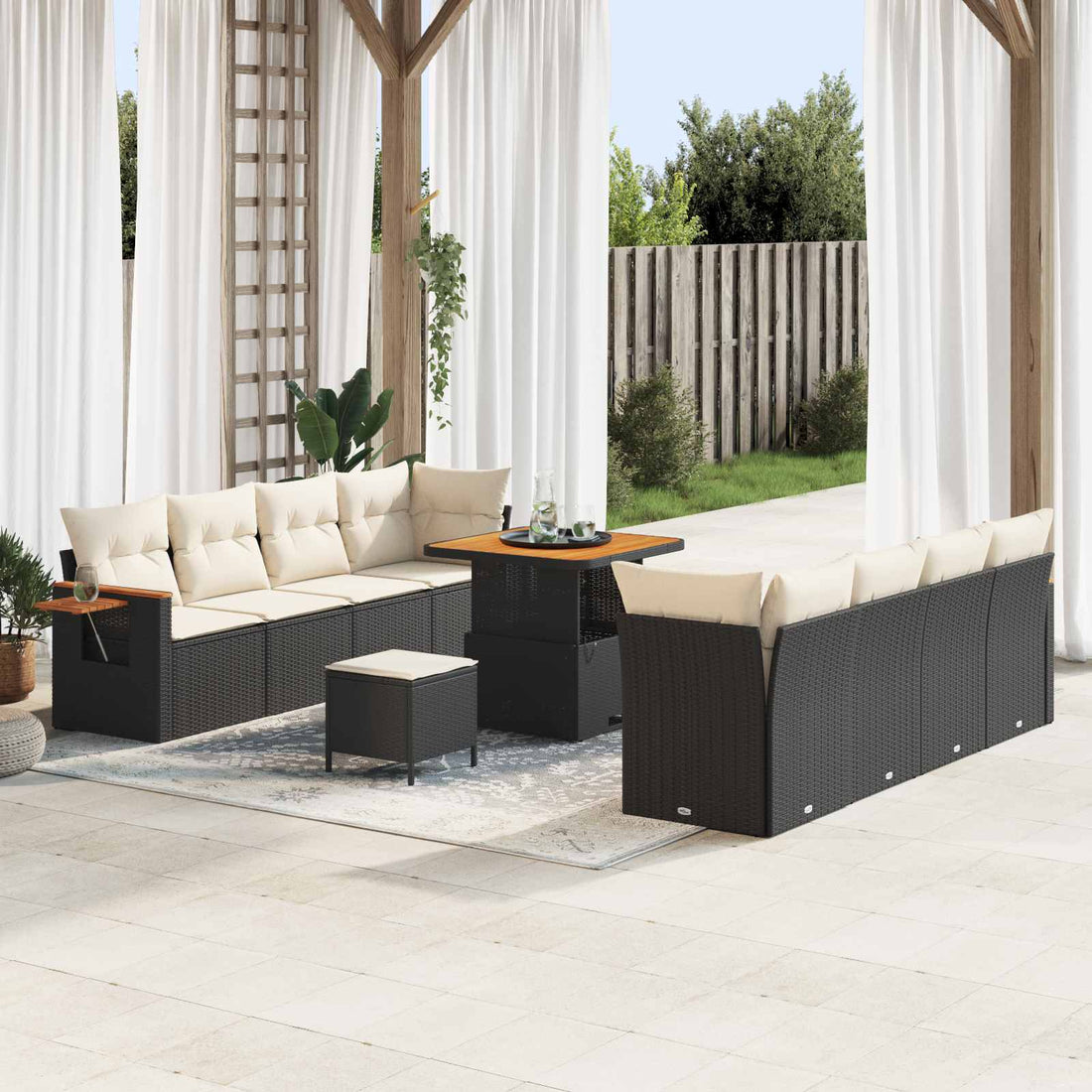 vidaXL Conjunto de sofás de jardín 11 uds. Negro ratán sintético