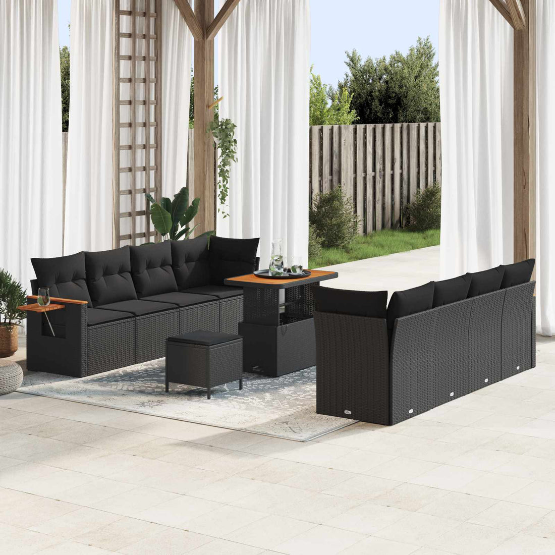 vidaXL Conjunto de sofás de jardín 11 uds. Negro ratán sintético