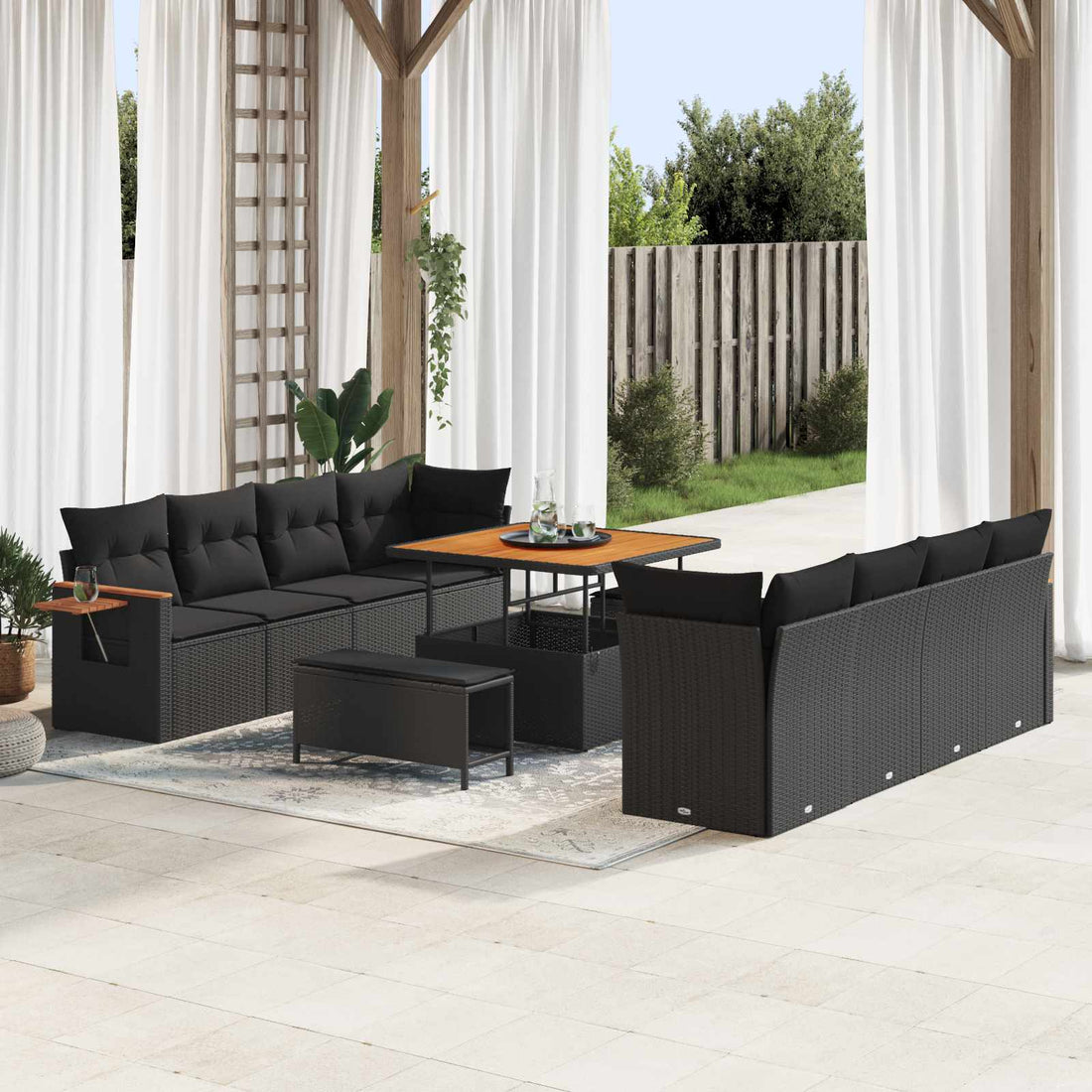 vidaXL Conjunto de sofás de jardín 11 uds. Negro ratán sintético