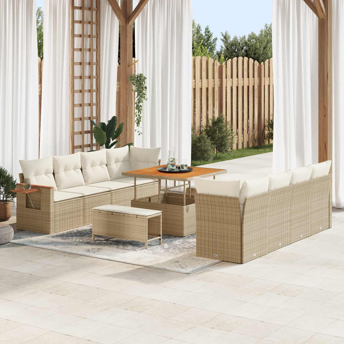 vidaXL Conjunto de sofás de jardín 11 uds. Beige ratán sintético