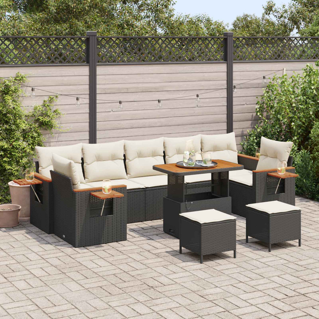 vidaXL Conjunto de sofás de jardín 10 uds. Negro ratán sintético