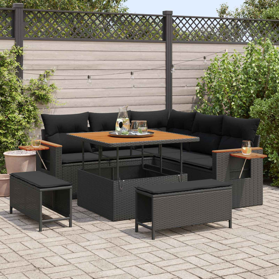 vidaXL Conjunto de sofás de jardín 8 uds. Negro ratán sintético
