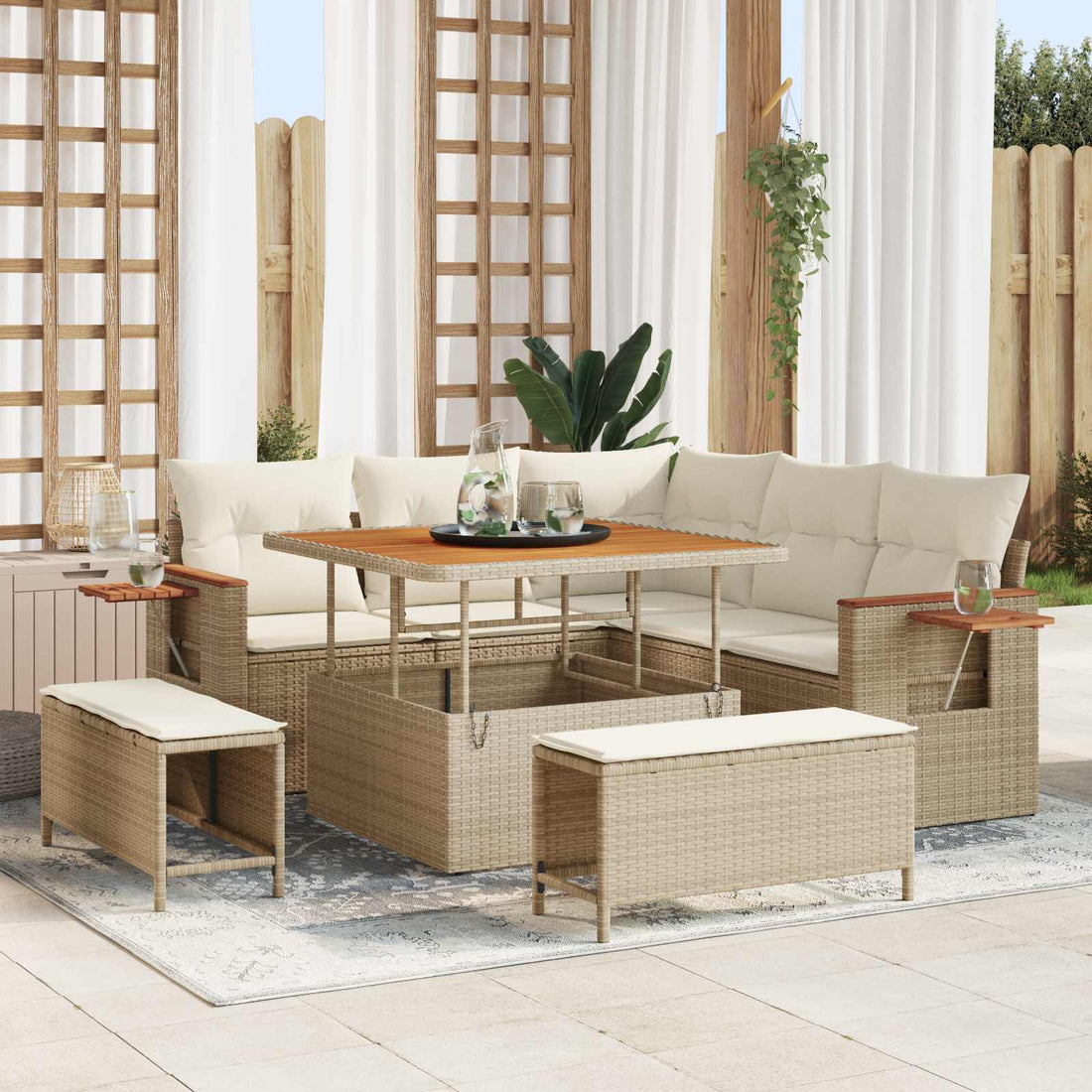 vidaXL Conjunto de sofás de jardín 8 uds. Beige ratán sintético