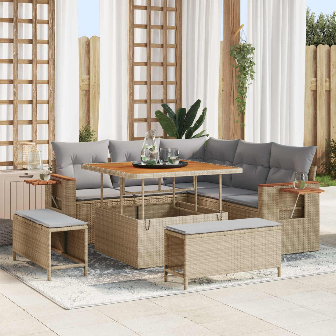 vidaXL Conjunto de sofás de jardín 8 uds. Beige ratán sintético