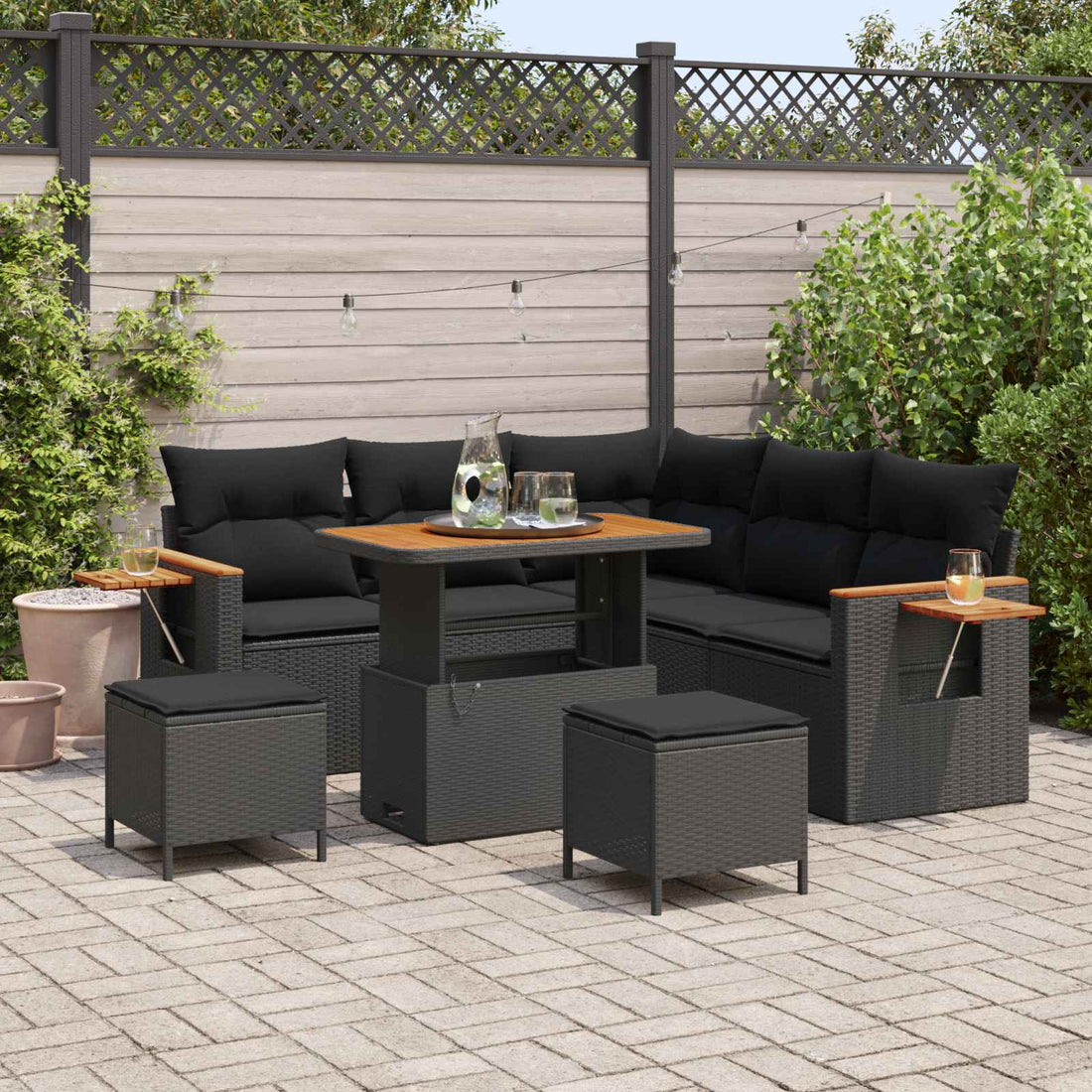 vidaXL Conjunto de sofás de jardín 8 uds. Negro ratán sintético