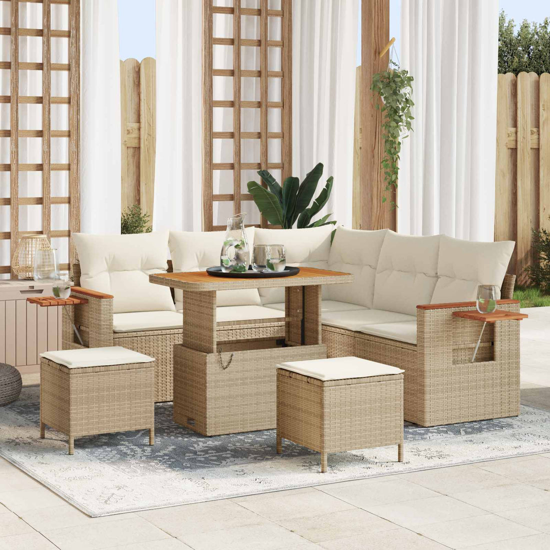 vidaXL Conjunto de sofás de jardín 8 uds. Beige ratán sintético