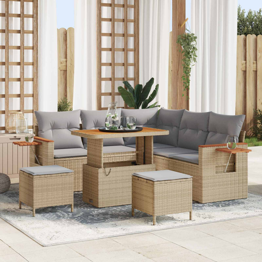 vidaXL Conjunto de sofás de jardín 8 uds. Beige ratán sintético