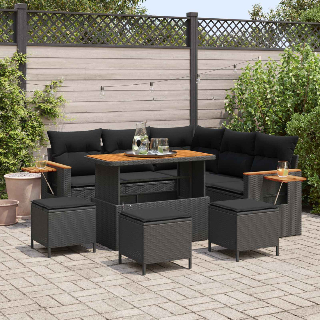 vidaXL Conjunto de sofás de jardín 9 uds. Negro ratán sintético