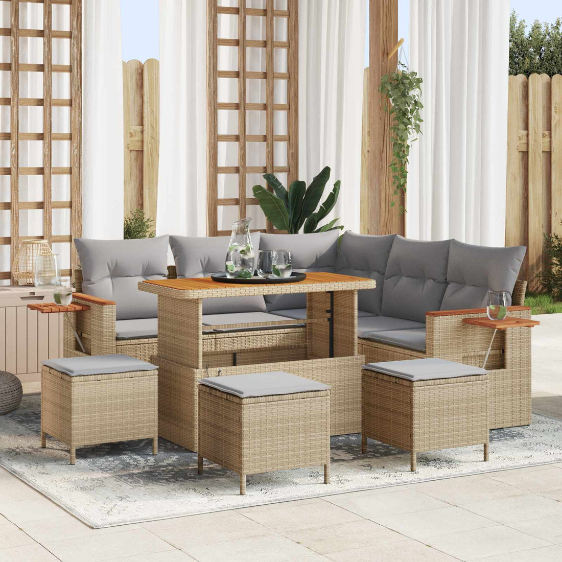 vidaXL Conjunto de sofás de jardín 9 uds. Beige ratán sintético