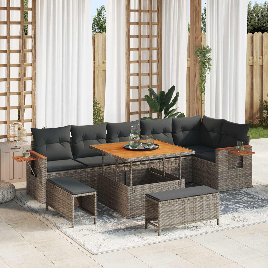 vidaXL Conjunto de sofás de jardín 9 uds. Gris ratán sintético