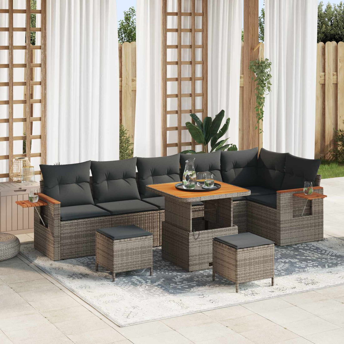 vidaXL Conjunto de sofás de jardín 9 uds. Gris ratán sintético