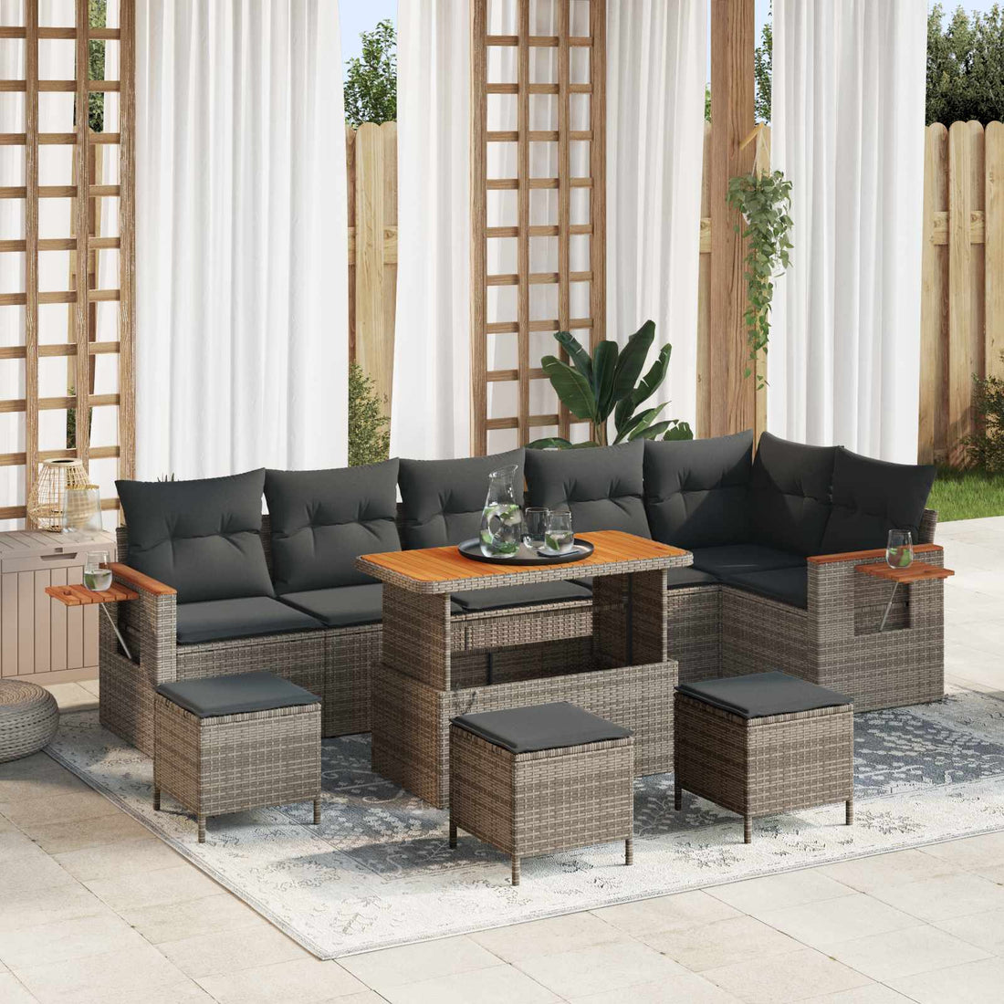 vidaXL Conjunto de sofás de jardín 10 uds. Gris ratán sintético