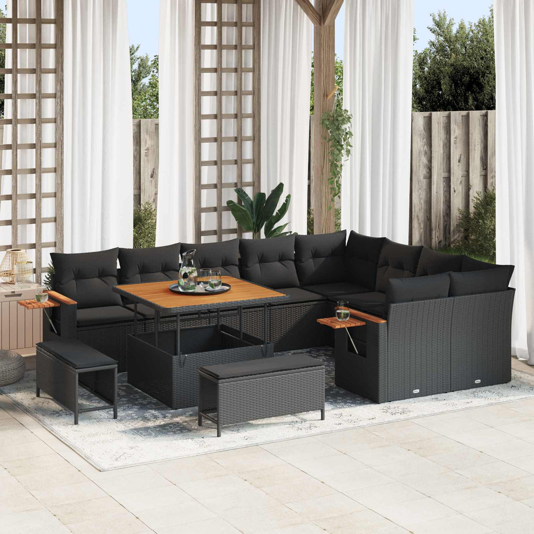 vidaXL Conjunto de sofás de jardín 12 uds. Negro ratán sintético