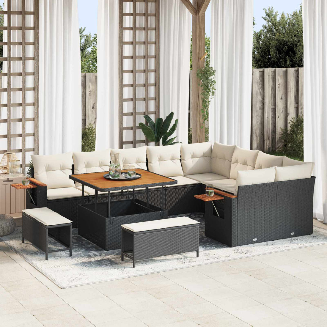vidaXL Conjunto de sofás de jardín 12 uds. Negro ratán sintético