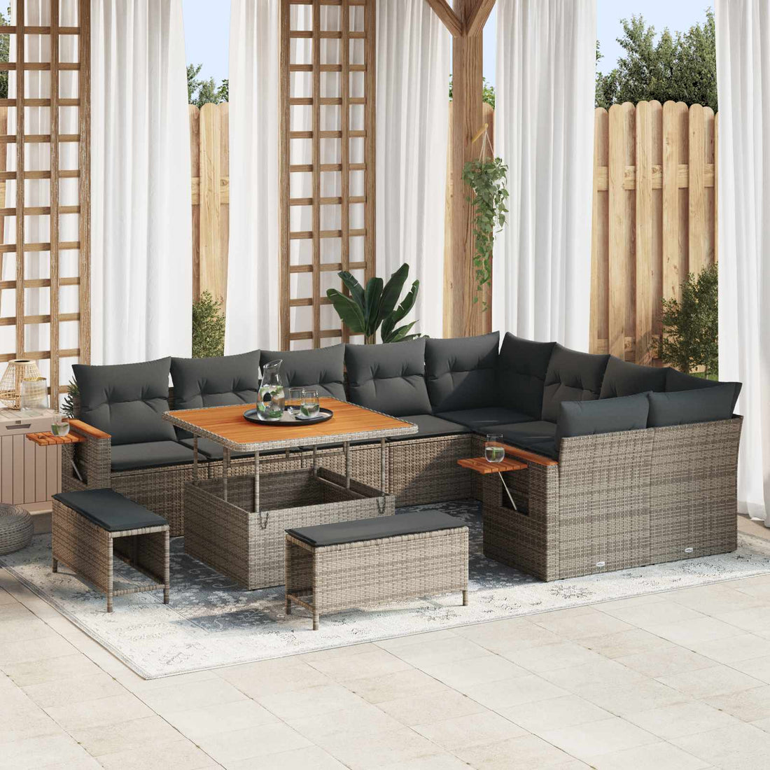 vidaXL Conjunto de sofás de jardín 12 uds. Gris ratán sintético