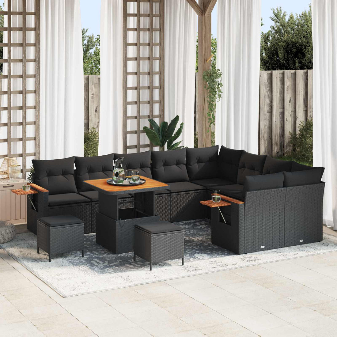 vidaXL Conjunto de sofás de jardín 12 uds. Negro ratán sintético