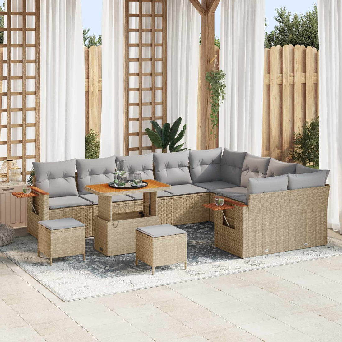 vidaXL Conjunto de sofás de jardín 12 uds. Beige ratán sintético