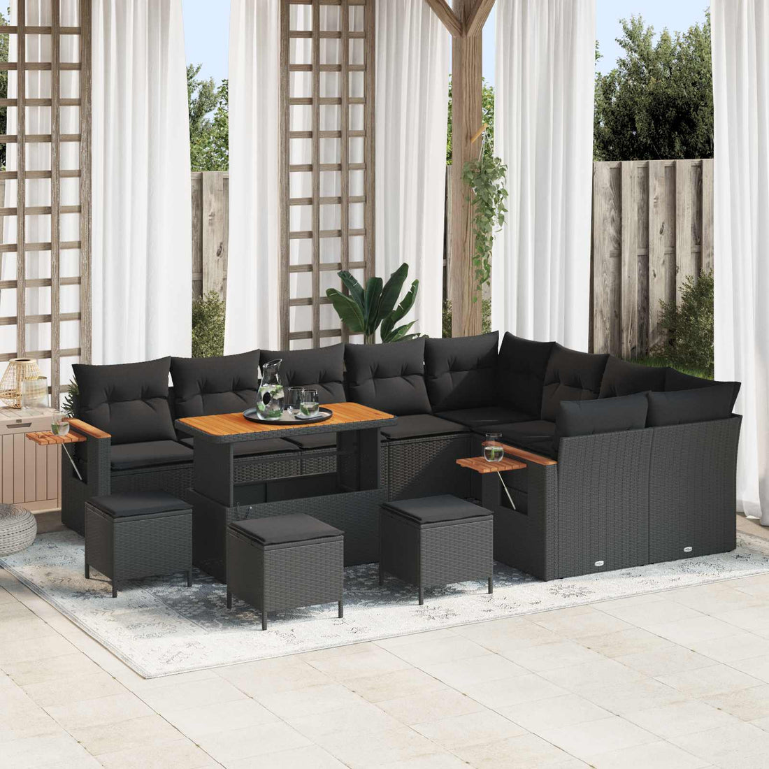 vidaXL Conjunto de sofás de jardín 13 uds. Negro ratán sintético