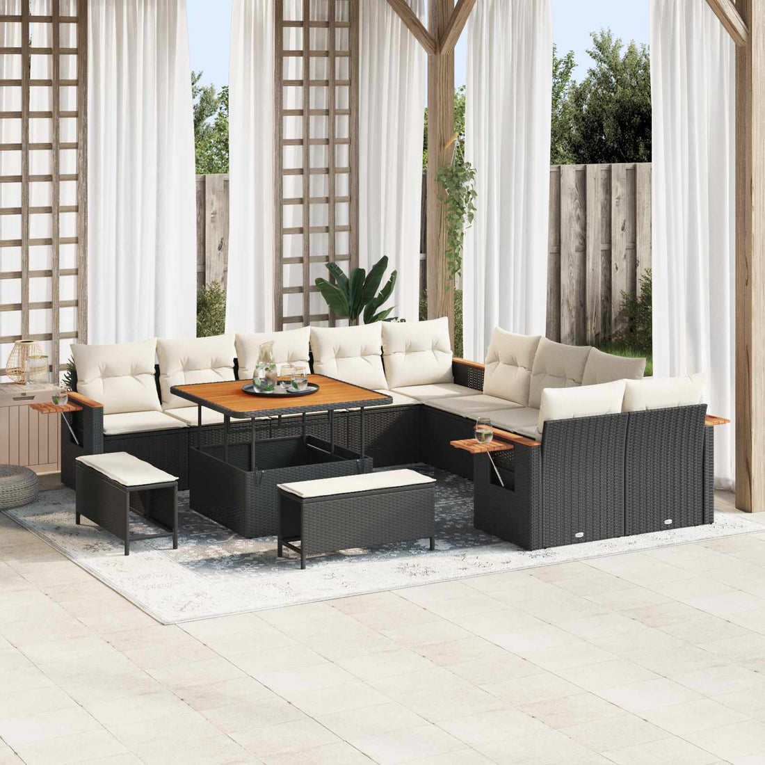 vidaXL Conjunto de sofás de jardín 13 uds. Negro ratán sintético