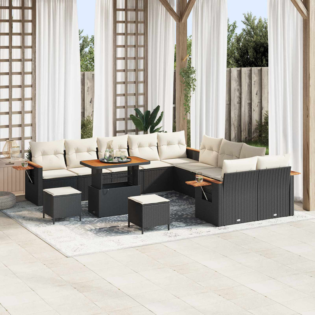 vidaXL Conjunto de sofás de jardín 13 uds. Negro ratán sintético