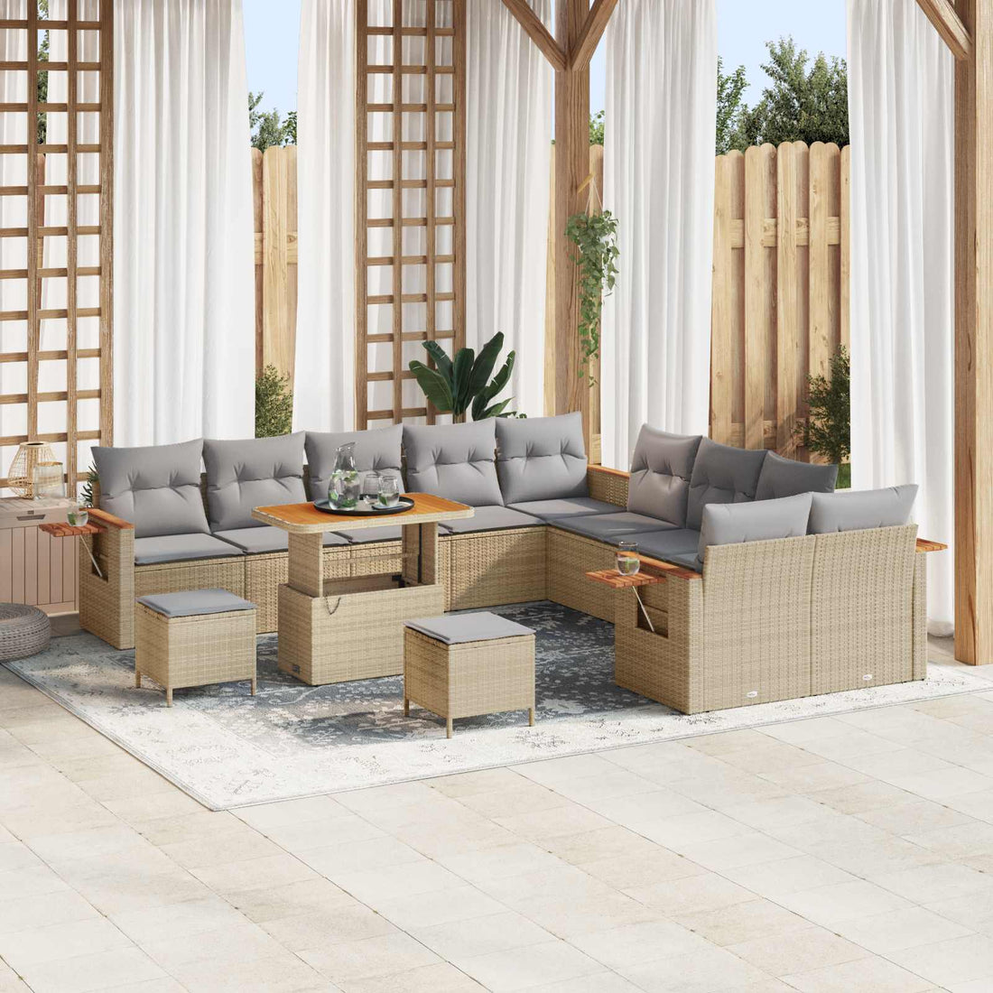 vidaXL Conjunto de sofás de jardín 13 uds. Beige ratán sintético