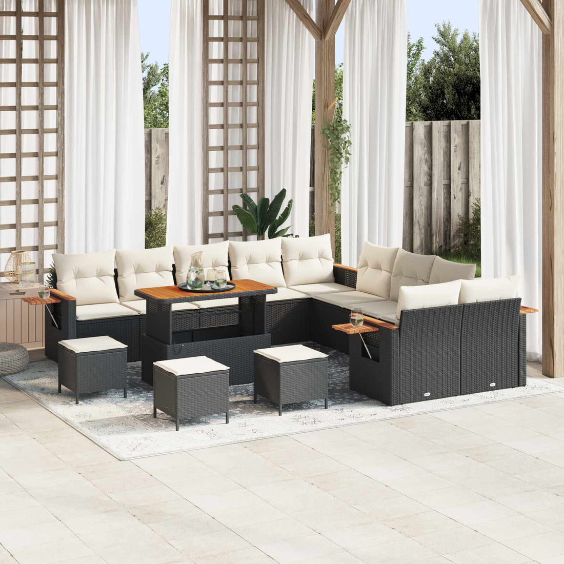 vidaXL Conjunto de sofás de jardín 14 uds. Negro ratán sintético