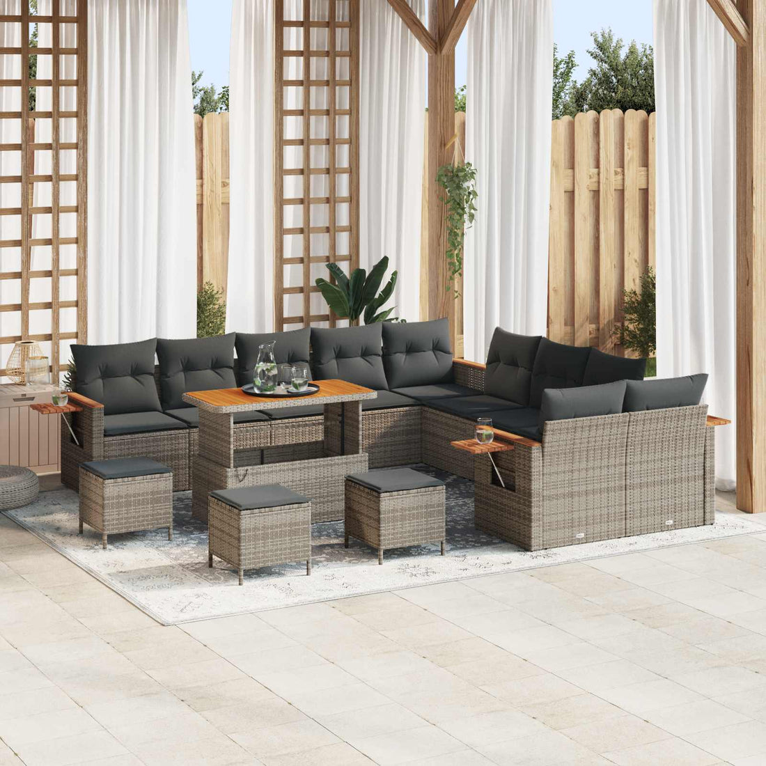 vidaXL Conjunto de sofás de jardín 14 uds. Gris ratán sintético