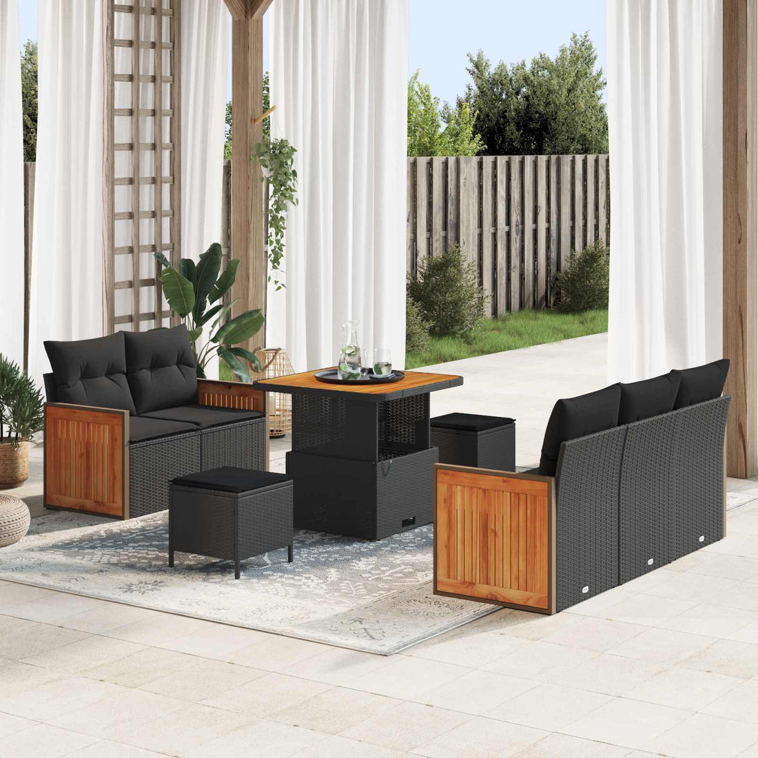 vidaXL Conjunto de sofás de jardín 8 uds. 8-Número de plazas Negro
