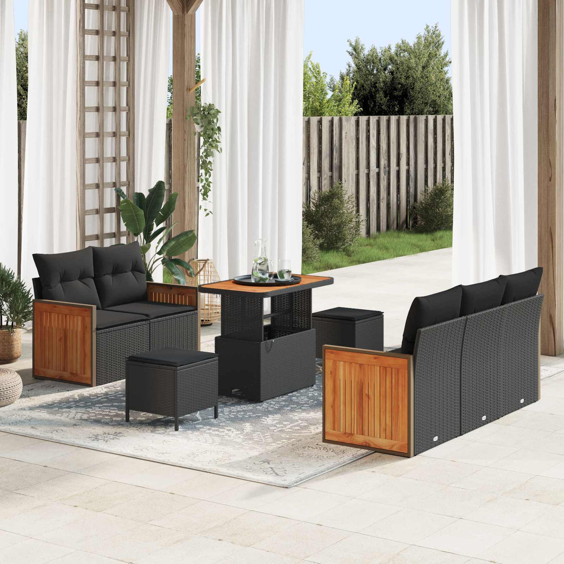 vidaXL Conjunto de sofás de jardín 8 uds. 8-Número de plazas Negro