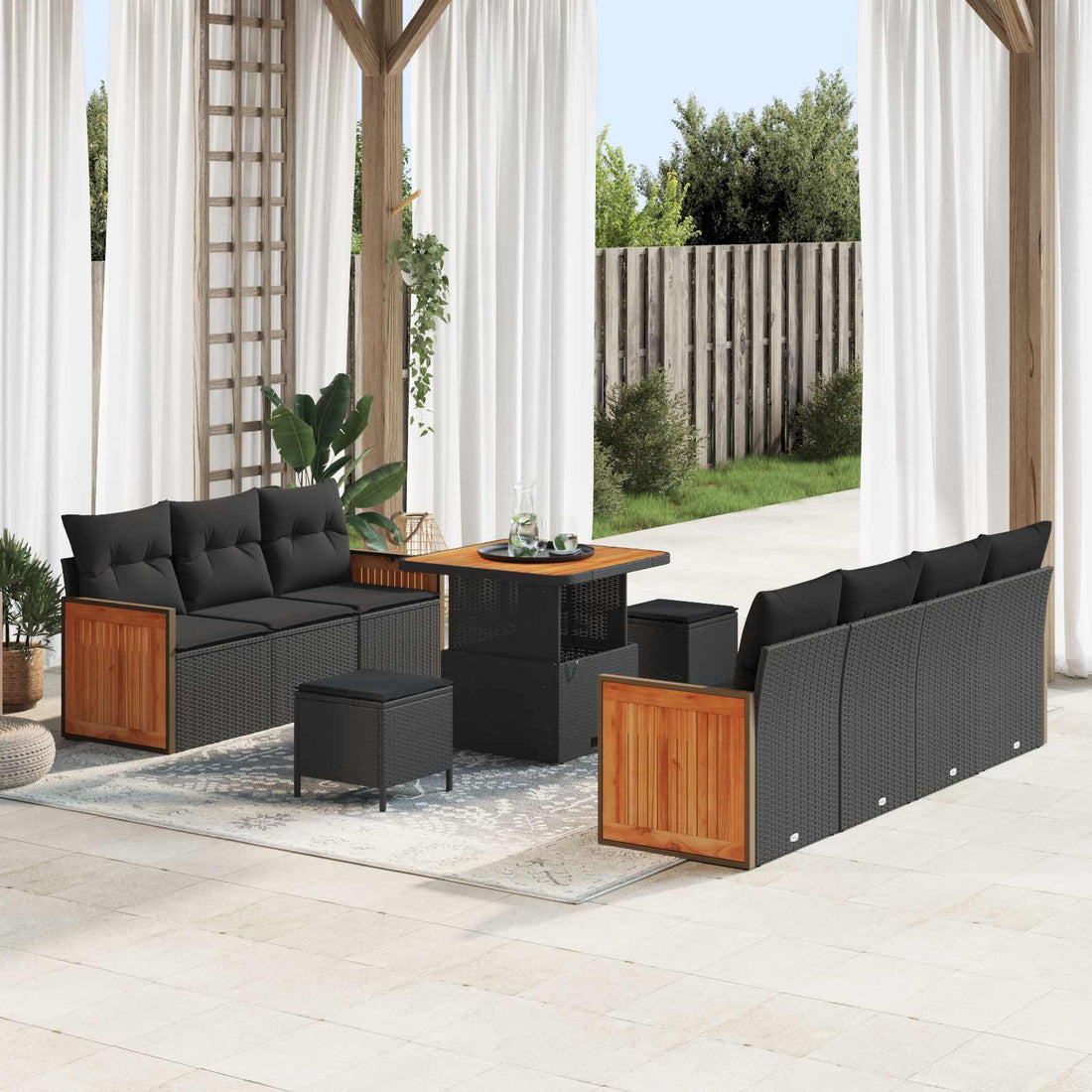 vidaXL Conjunto de sofás de jardín 10 uds. 9-Número de plazas Negro