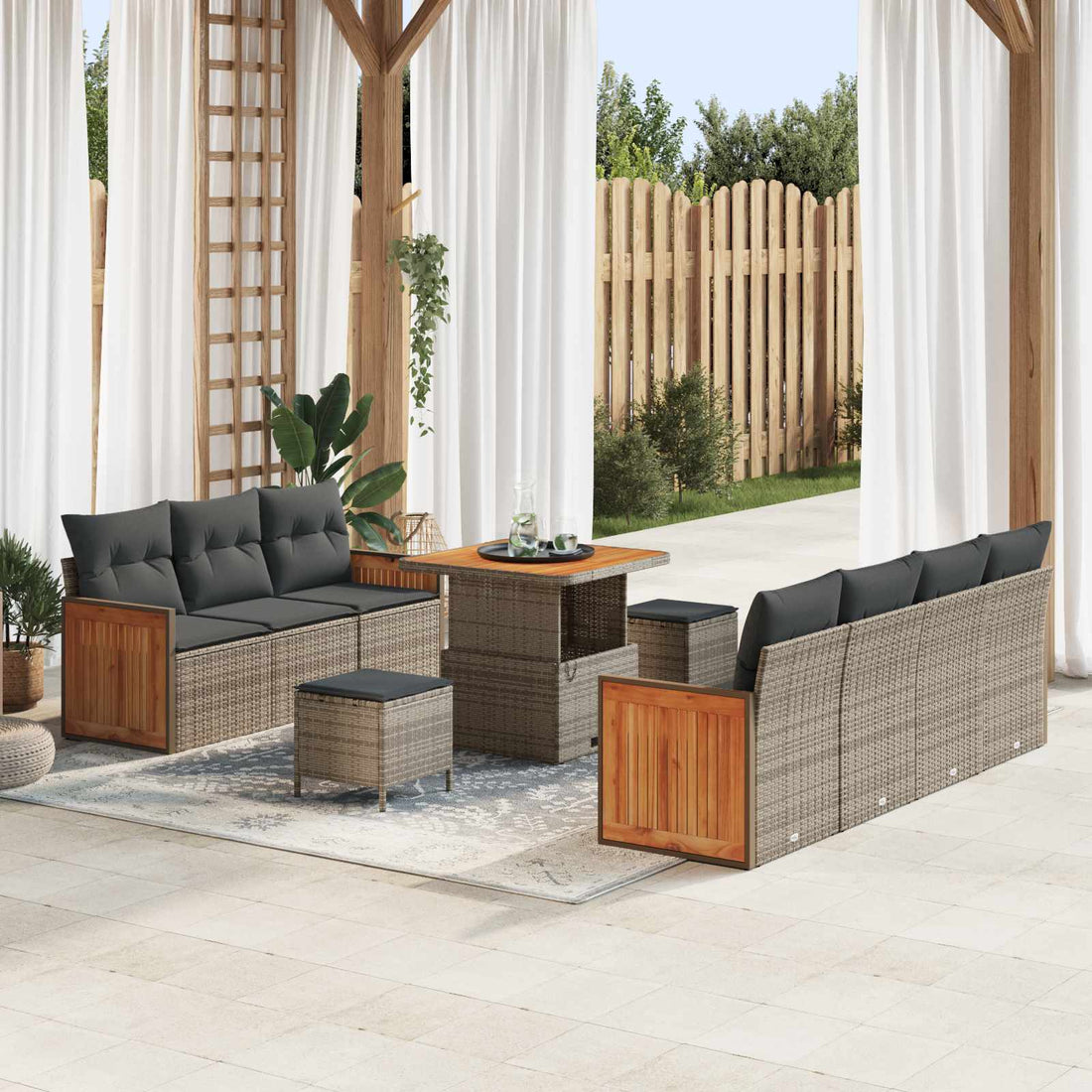 vidaXL Conjunto de sofás de jardín 10 uds. 9-Número de plazas Gris