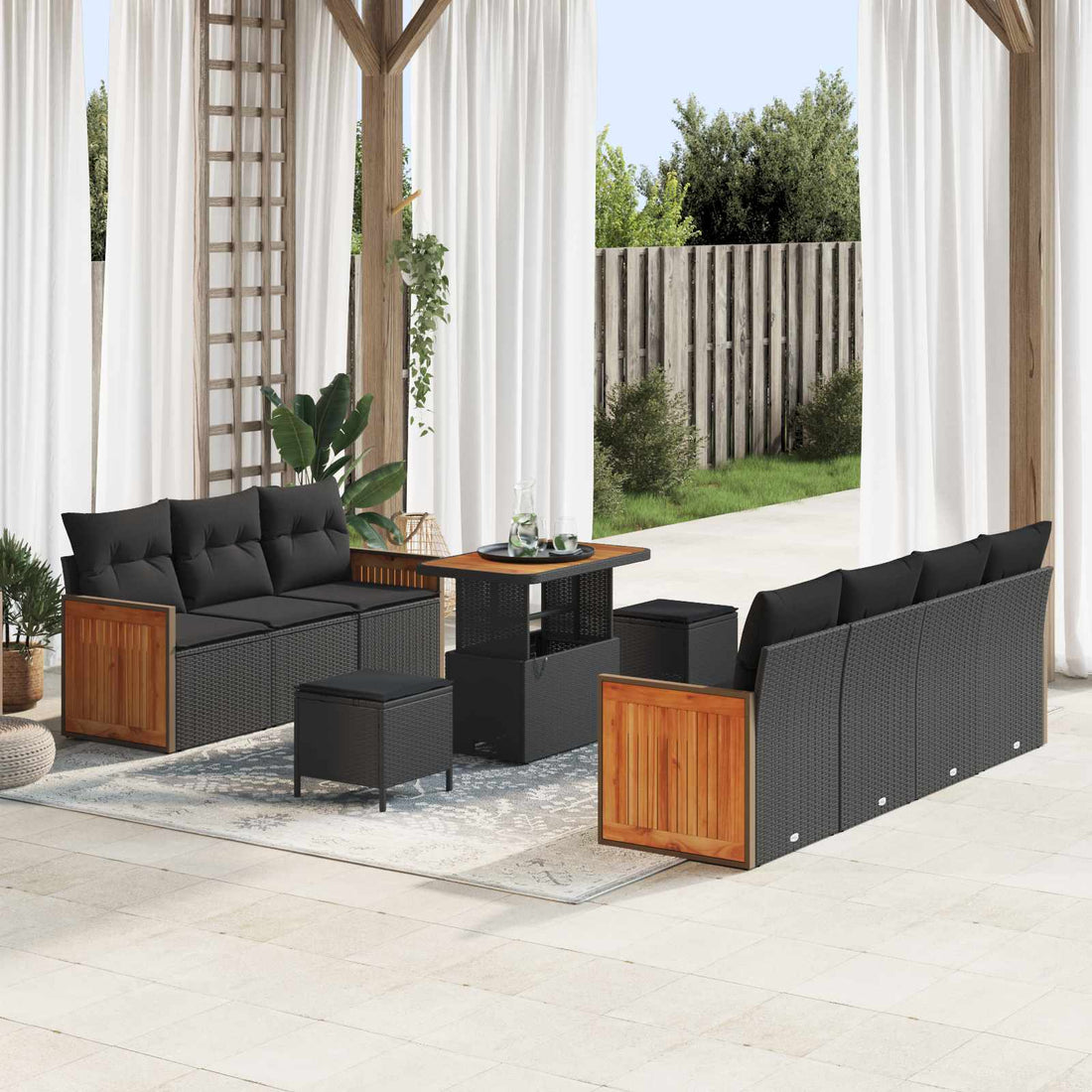 vidaXL Conjunto de sofás de jardín 10 uds. 9-Número de plazas Negro