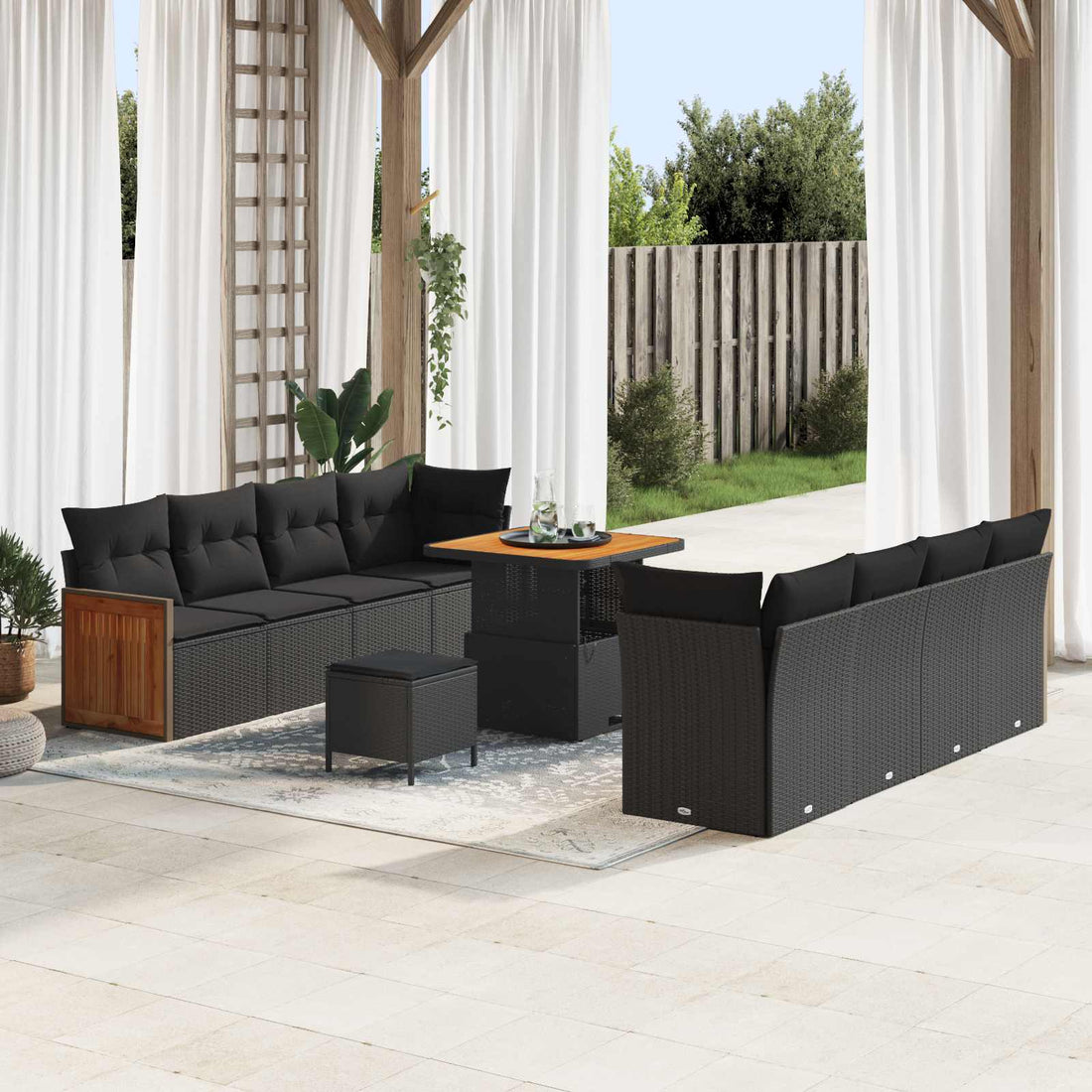 vidaXL Conjunto de sofás de jardín 11 uds. 11-Número de plazas Negro