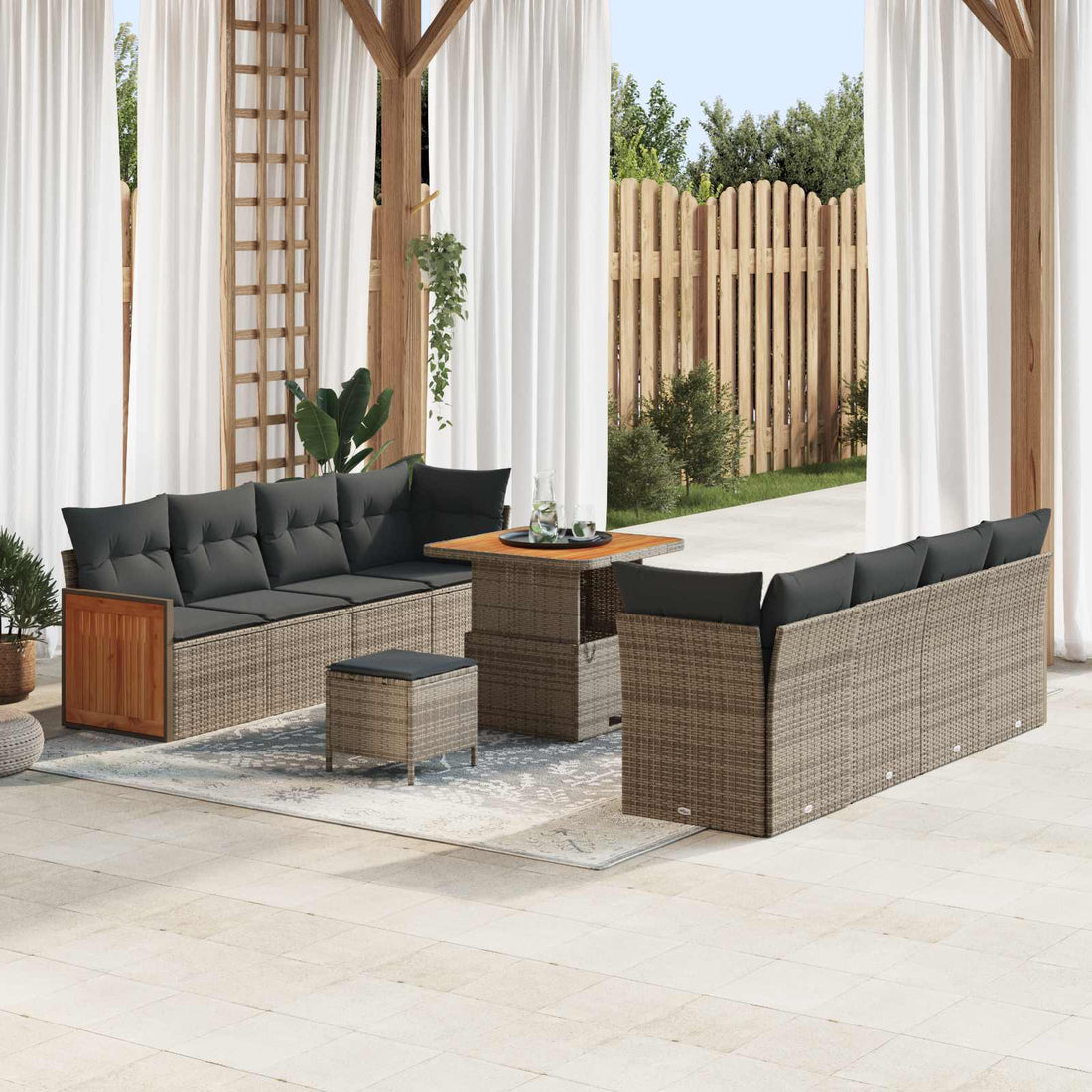 vidaXL Conjunto de sofás de jardín 11 uds. 11-Número de plazas Gris