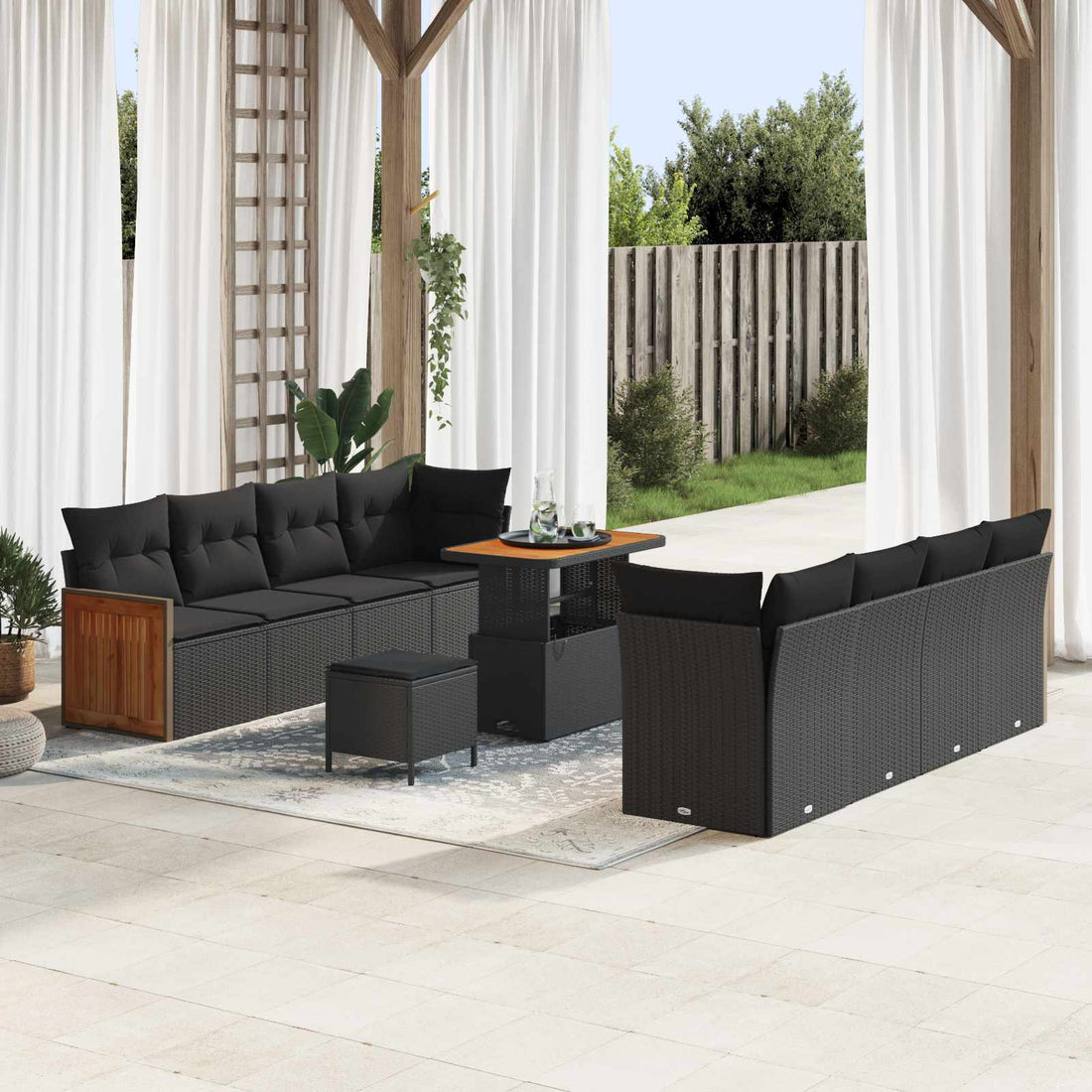 vidaXL Conjunto de sofás de jardín 11 uds. 11-Número de plazas Negro