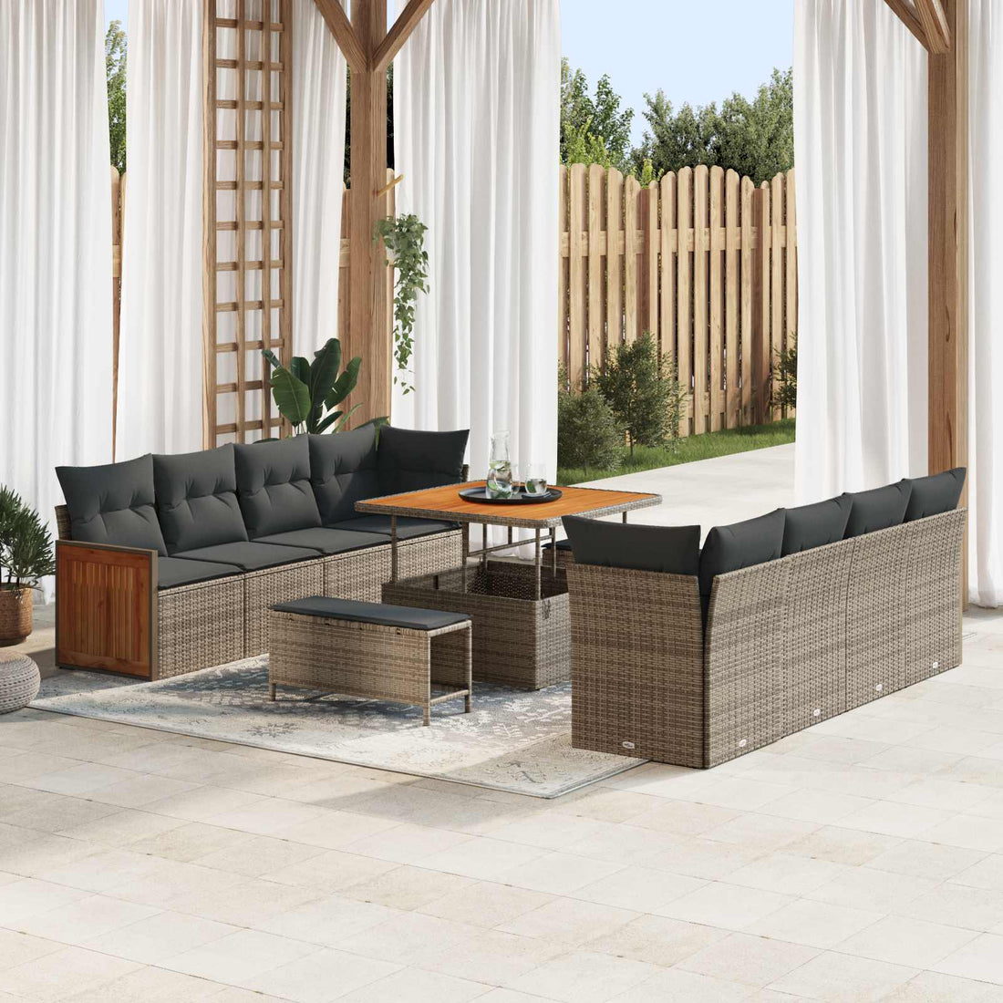 vidaXL Conjunto de sofás de jardín 11 uds. 11-Número de plazas Gris