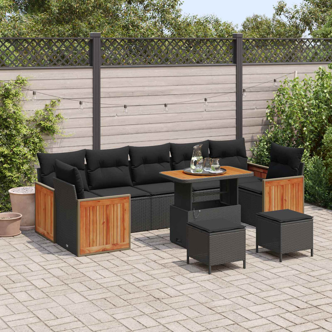 vidaXL Conjunto de sofás de jardín 10 uds. 10-Número de plazas Negro