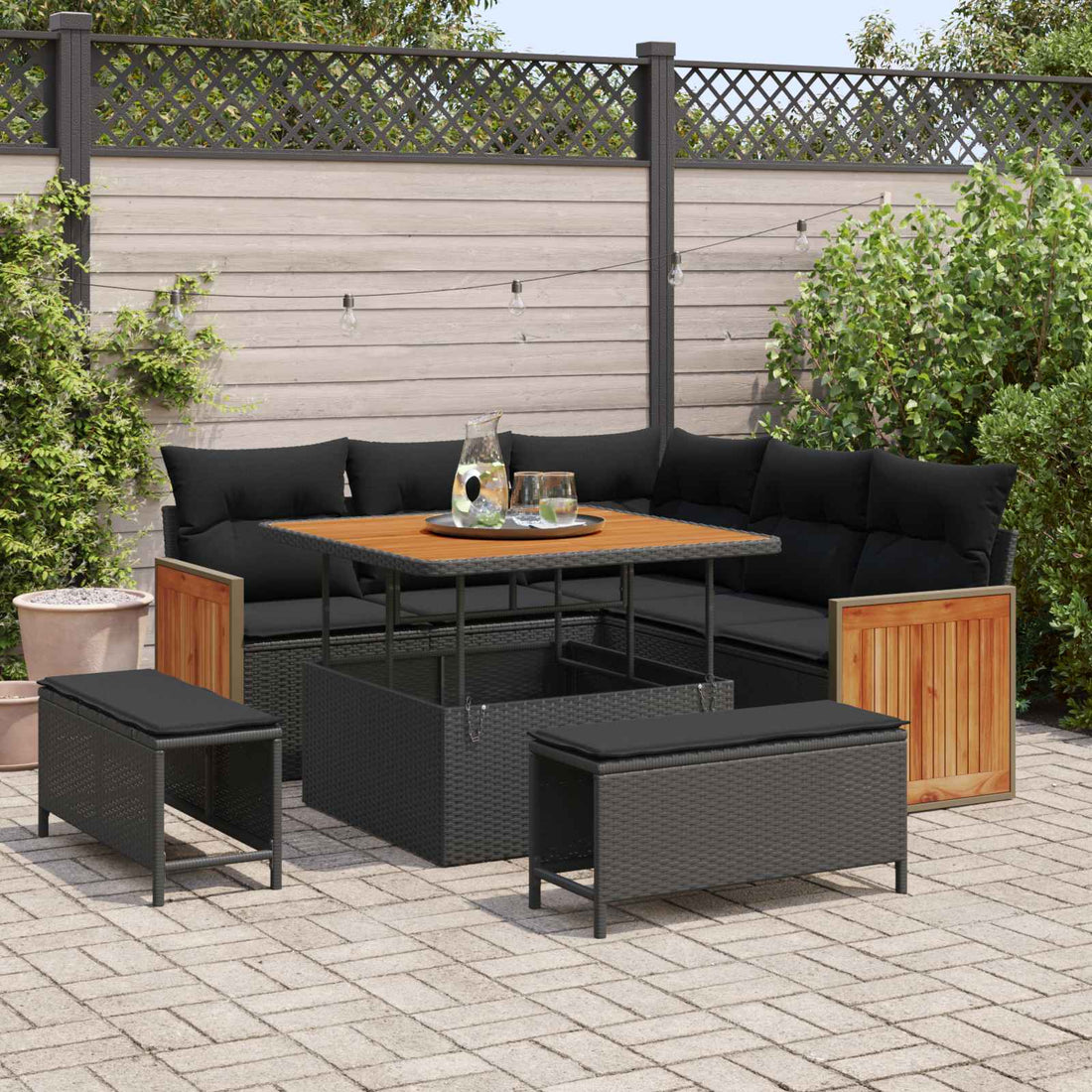 vidaXL Conjunto de sofás de jardín 8 uds. 8-Número de plazas Negro