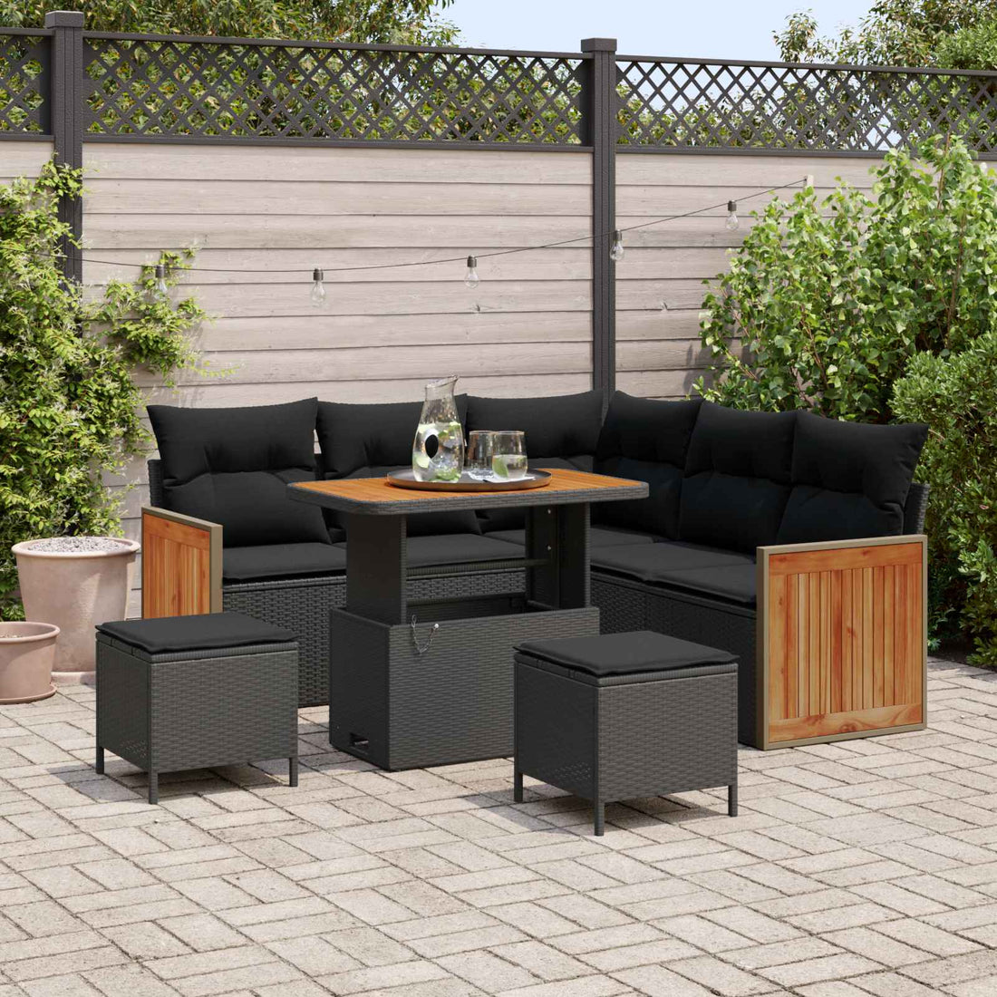 vidaXL Conjunto de sofás de jardín 8 uds. 8-Número de plazas Negro