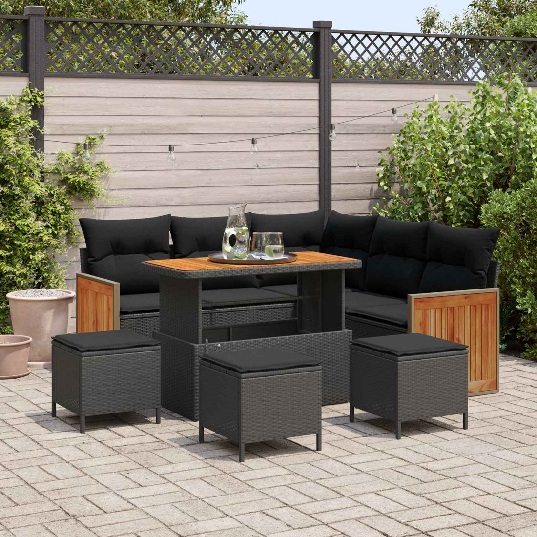 vidaXL Conjunto de sofás de jardín 9 uds. 9-Número de plazas Negro