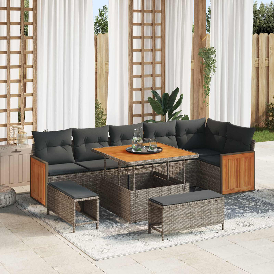 vidaXL Conjunto de sofás de jardín 9 uds. 9-Número de plazas Gris