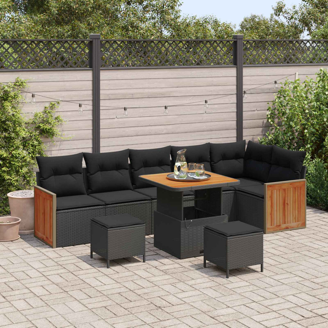 vidaXL Conjunto de sofás de jardín 9 uds. 9-Número de plazas Negro