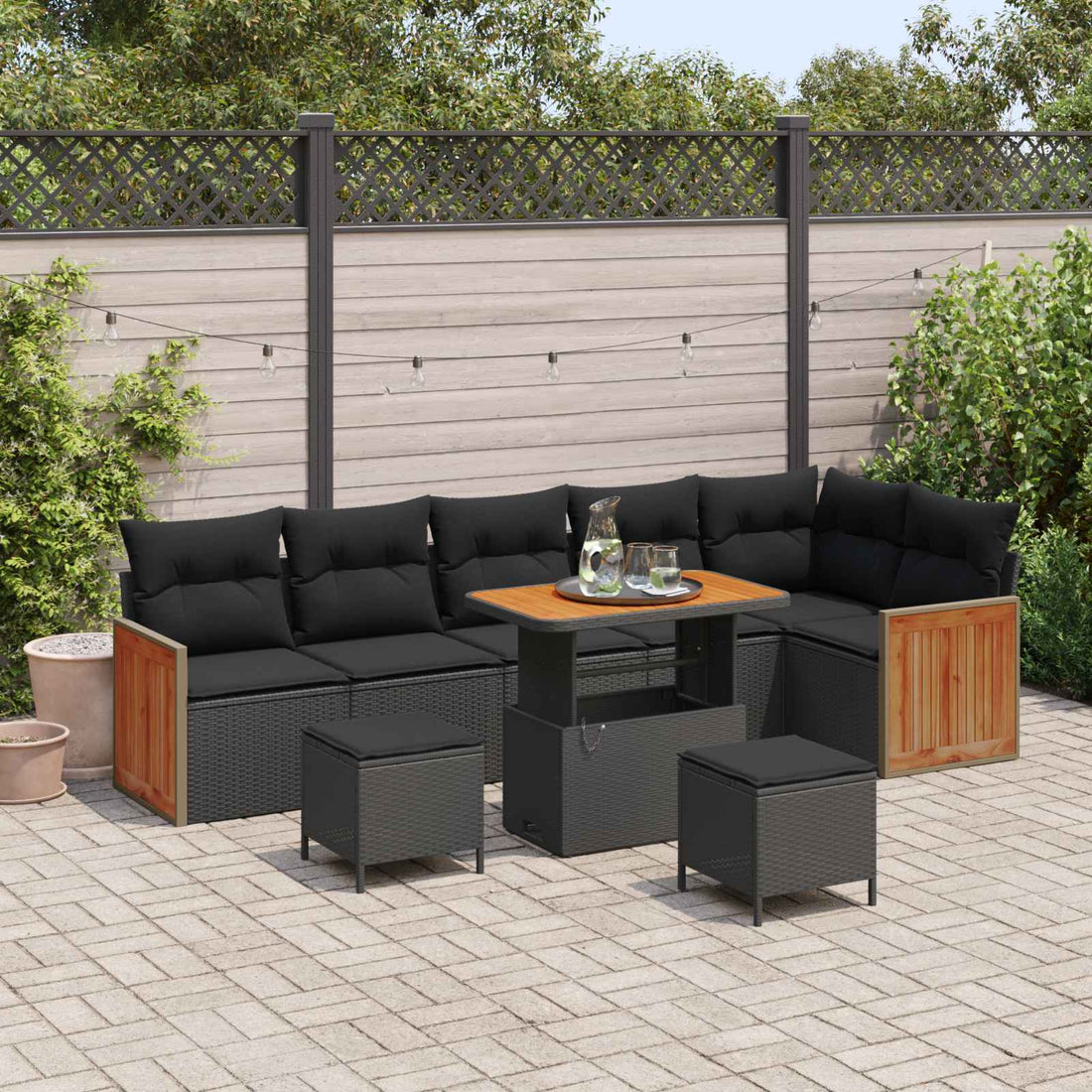 vidaXL Conjunto de sofás de jardín 9 uds. 9-Número de plazas Negro