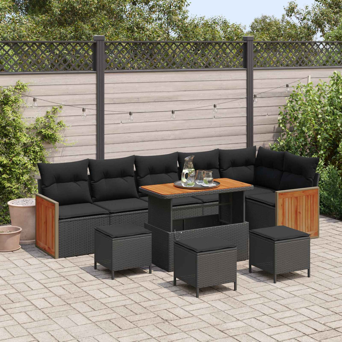 vidaXL Conjunto de sofás de jardín 10 uds. 10-Número de plazas Negro