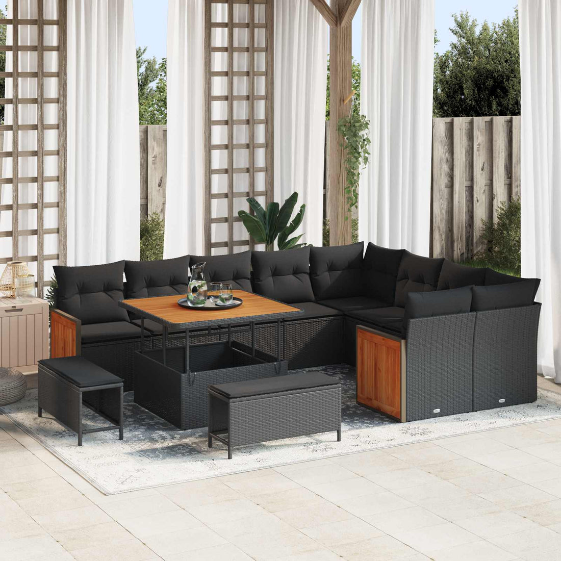 vidaXL Conjunto de sofás de jardín 12 uds. 12-Número de plazas Negro