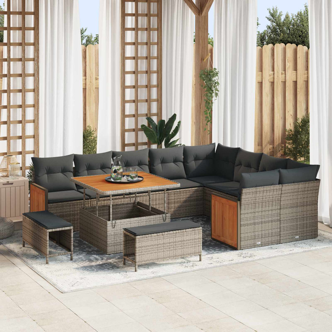 vidaXL Conjunto de sofás de jardín 12 uds. 12-Número de plazas Gris